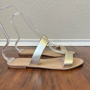 MERCANTI FIORENTINI Gold Leather Two Straps Slip-On Sandals Slides